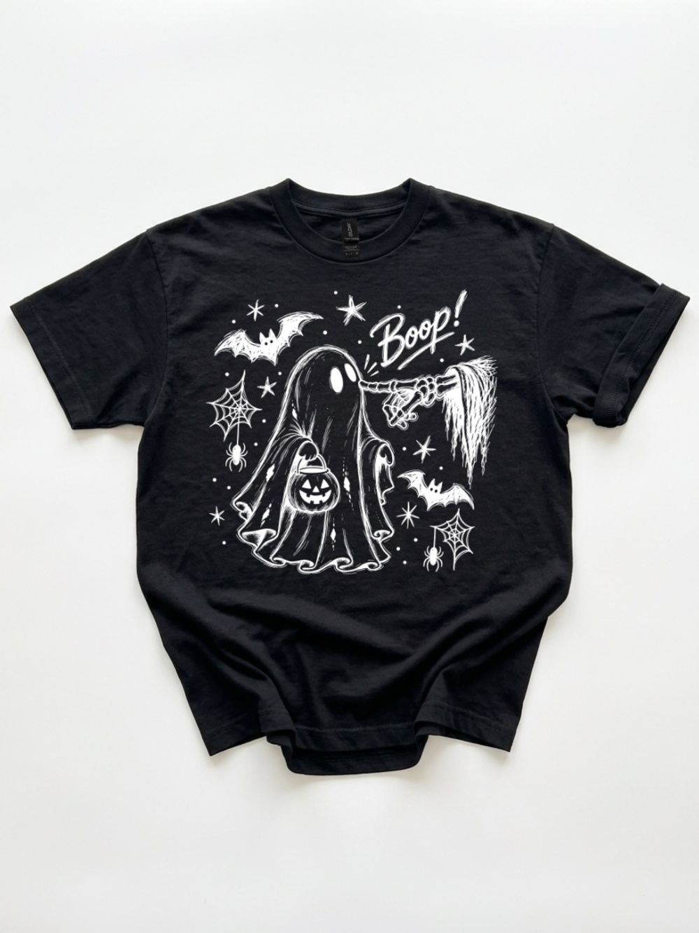 Gildan Black Halloween Ghost 'Boop!' Graphic Tee, Spooky Season Shirt